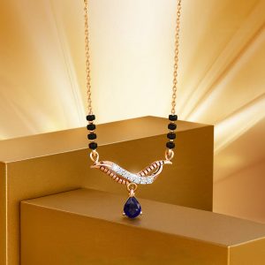 Diamond mangalsutra with blue gemstone pendant by Kisna Diamond & Gold Jewellery
