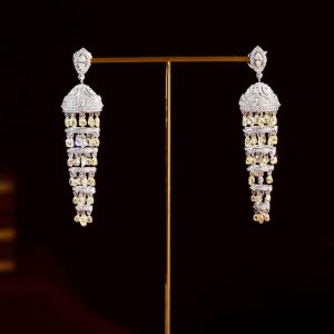 Long diamond jhumka chandelier earrings by Krishna Jewellers