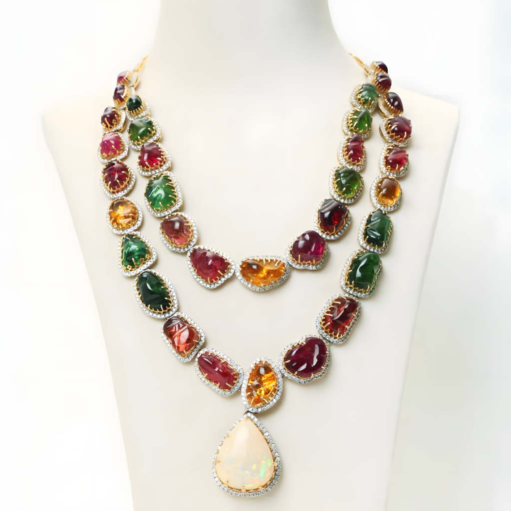 Malaika Arora wearing multicolour gemstone necklace by Jagdish Jewellers