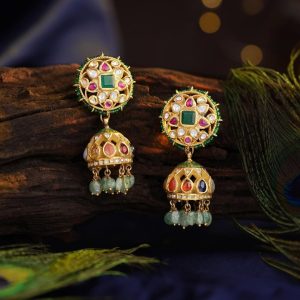 Multicolor kundan jhumka earrings by PMJ Jewels