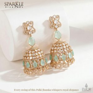 Polki jhumka earrings with mint green drops by Sparkle Diamonds 