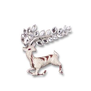 Diamond deer brooch for men with antler detailing by AJB Fine Jewels
