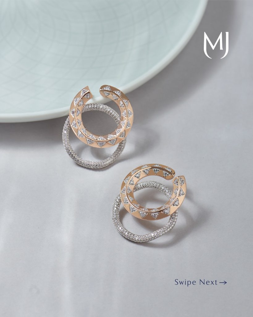Diamond earrings by Manubhai Jewels and minimal diamond pendant by Dhirsons Jewellers for everyday wear