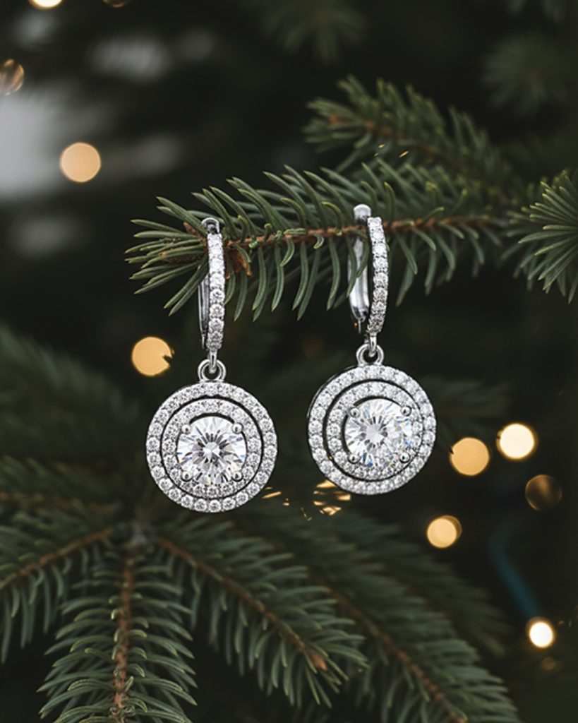 Diamond drop earrings by Dhirsons Jewellers and polki pendanr set by Manubhai Jewels for summer styling