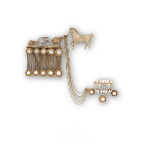 Heritage inspired gold brooch with elephant, horse and carriage motifs for men by AJB Fine Jewels