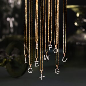 Diamond initial pendant necklace in lightweight gold by Akshaya Gold & Diamonds