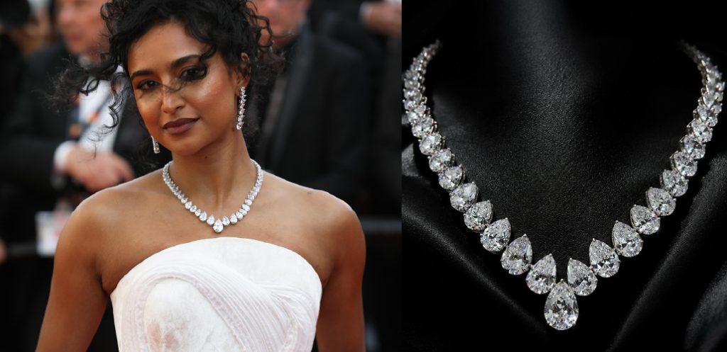 Rida Tharana wearing custom Sennes lab-grown diamond necklace at Cannes 2026