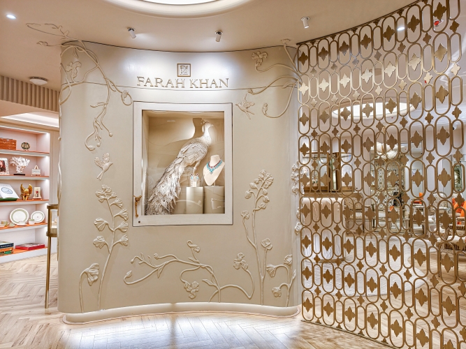 Farah Khan Ali inside her new flagship jewellery store in Mumbai’s Fort district