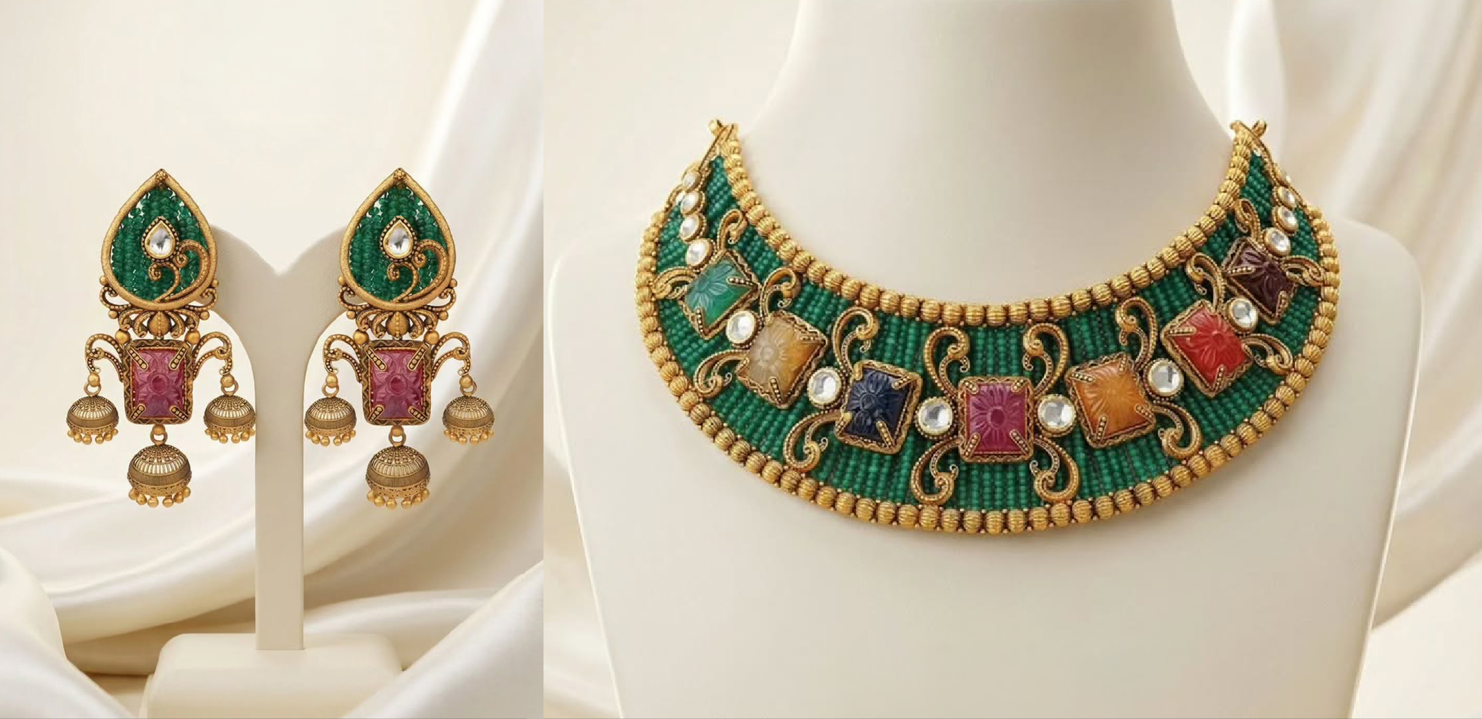 AJB Fine Jewels colourful heritage-inspired statement necklace with multicolour detailing