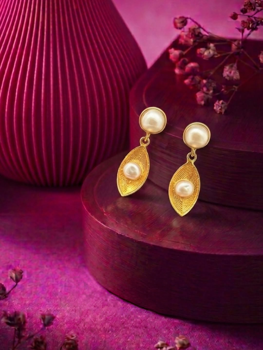 Textured gold and pearl drop earrings from The Pearl Edit by Sanya Fine Jewellery by Abaran featuring handcrafted detailing and luminous pearls