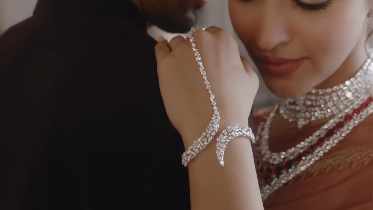 Diamond bridal hand ornament by VBJ featuring an elegant wrist-to-finger design and brilliant diamond detailing for a modern bridal look.