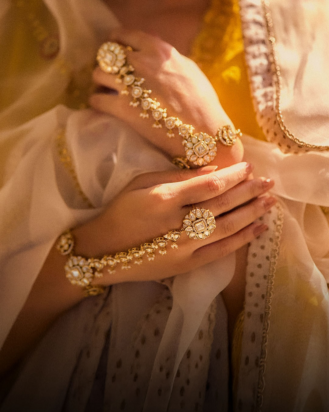 Bridal haathphool from Raniwala 1881 RAAS Collection featuring uncut stones, traditional craftsmanship, and elegant heritage-inspired design.