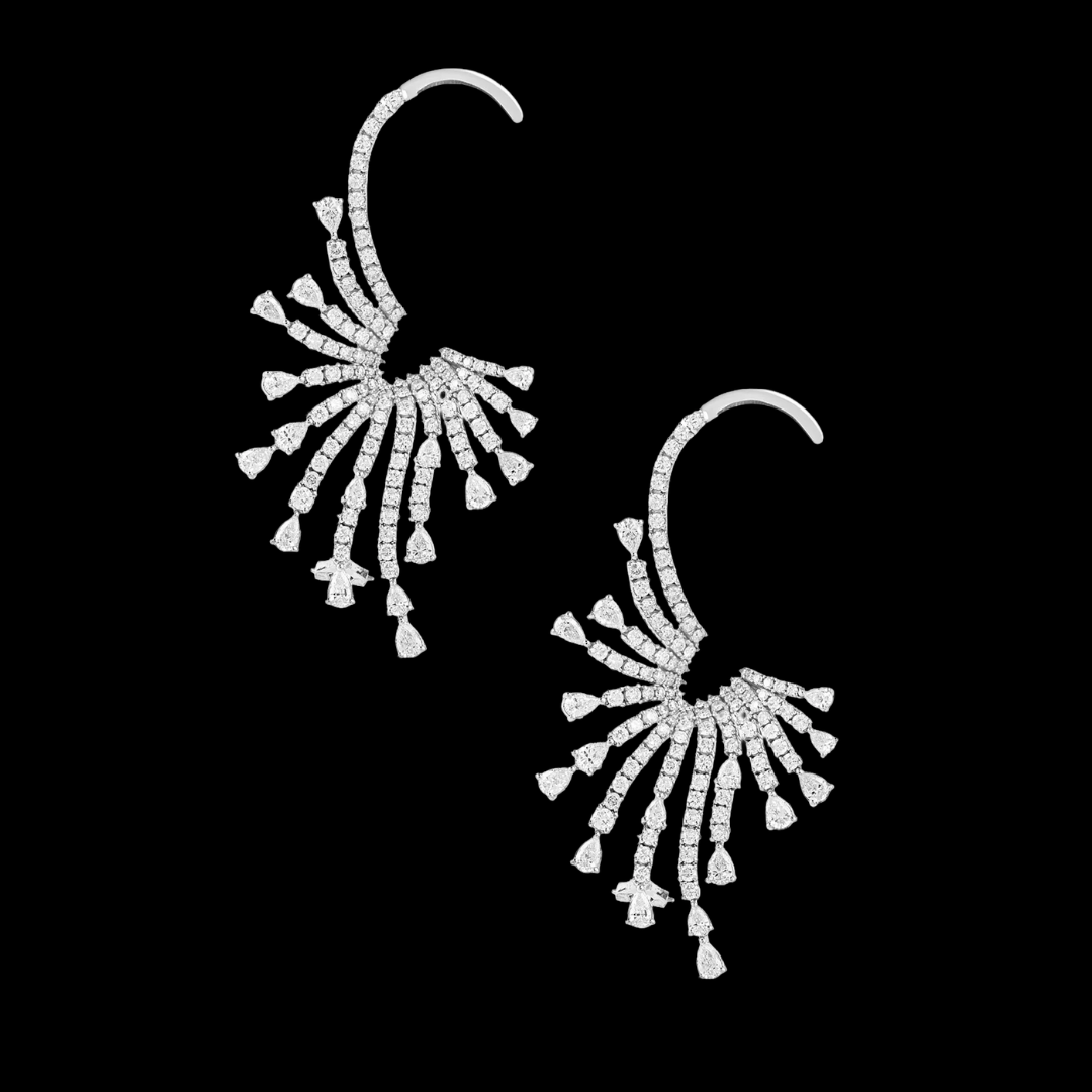 Amaris Fine Jewels Celestial Burst natural diamond earrings with radiating constellation-inspired design and suspended diamond details