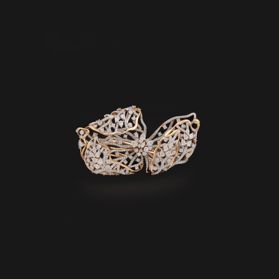 Charu Jewels Botanical Ballet Veins natural diamond ring featuring an intricate sculptural leaf vein design