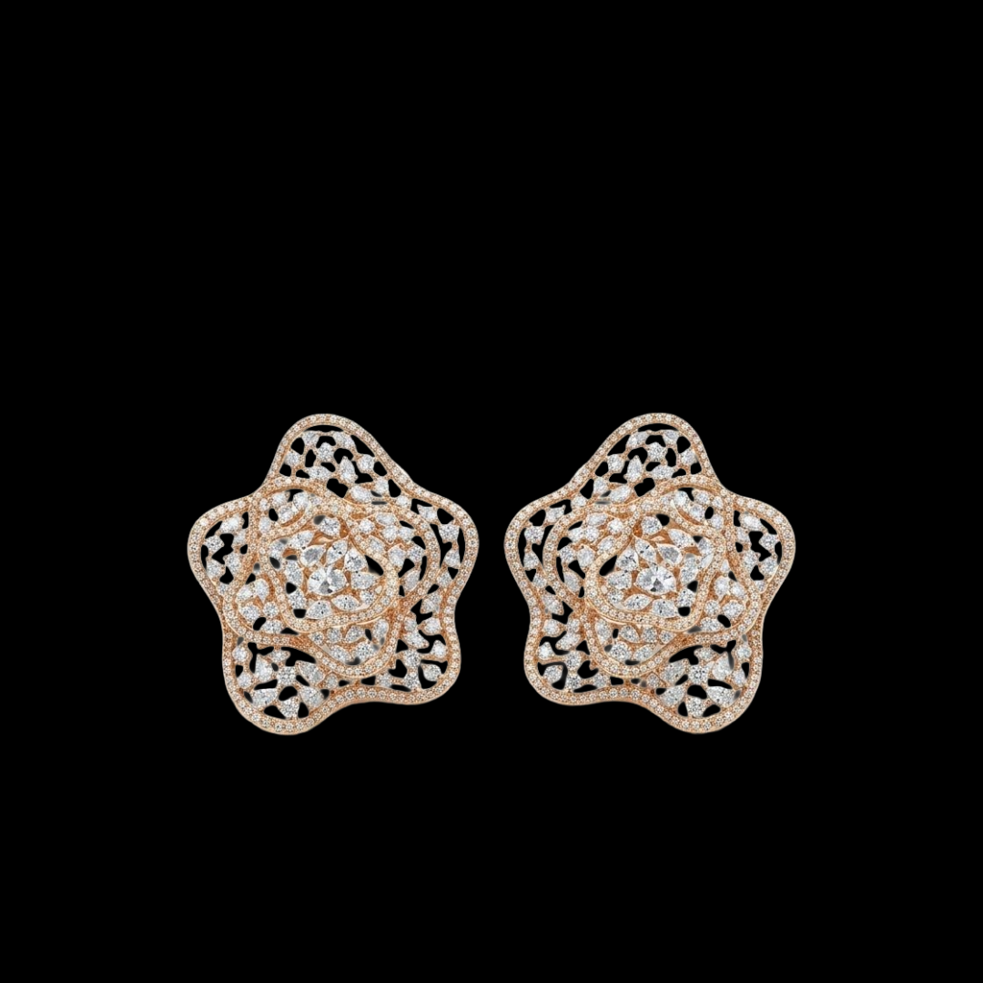 Dhirsons Jewellers Fleur de Dentelle natural diamond floral earrings with intricate lace-inspired openwork