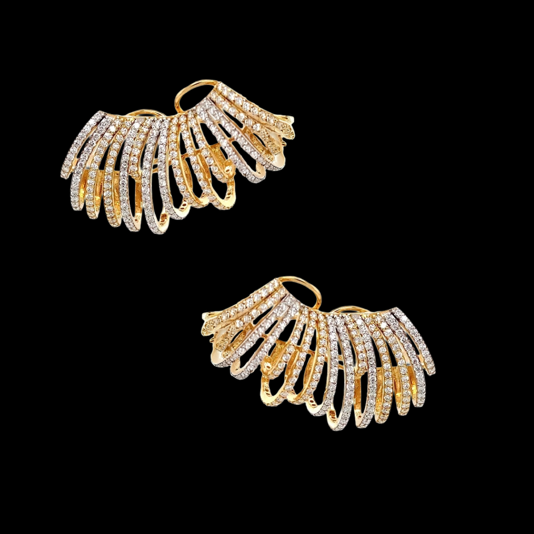 Jet Gems Fine Jewellery Celestial Cascade natural diamond earrings featuring cascading gold and diamond loops