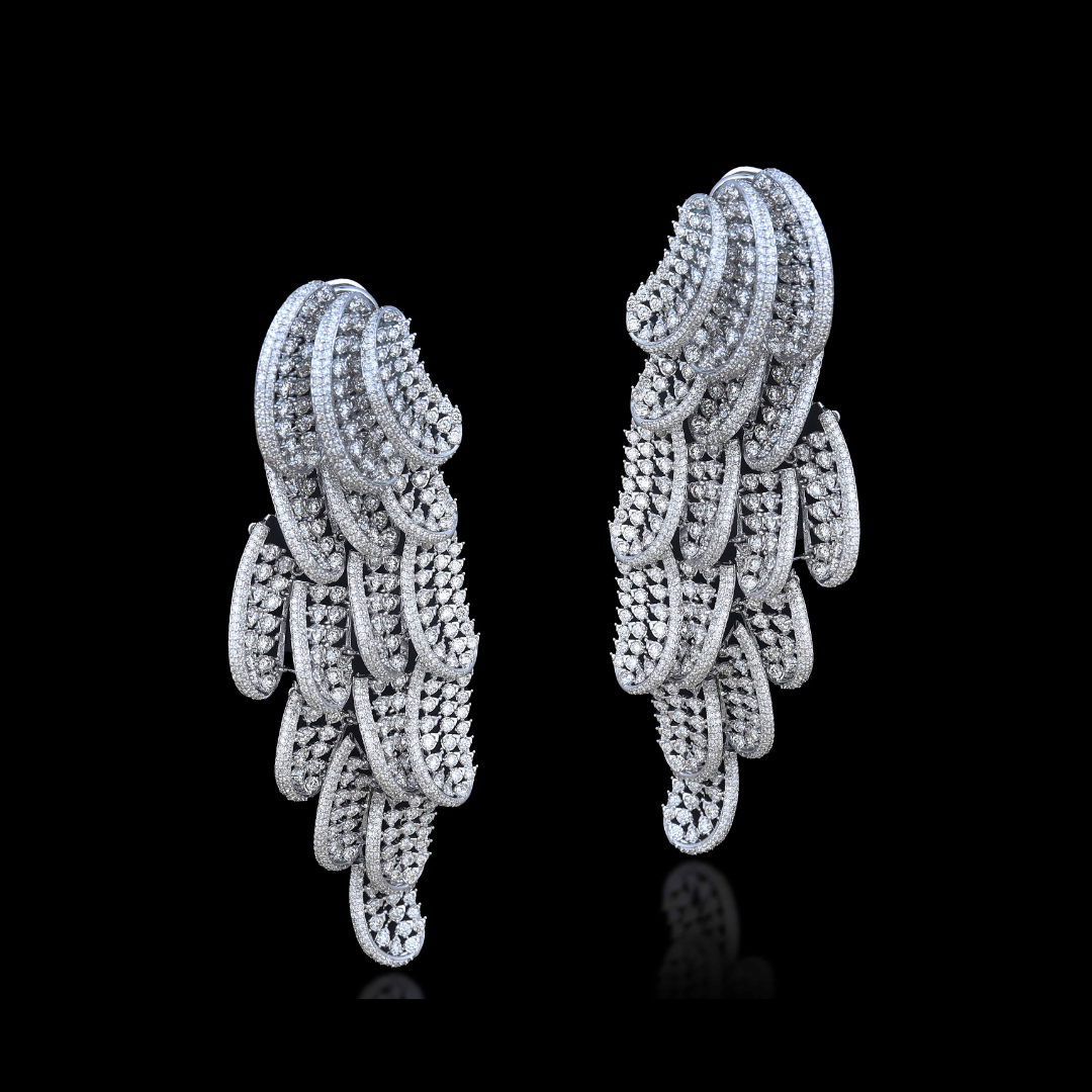 Khurana Jewellery House The Wings of Athena natural diamond earrings with layered feather-inspired design