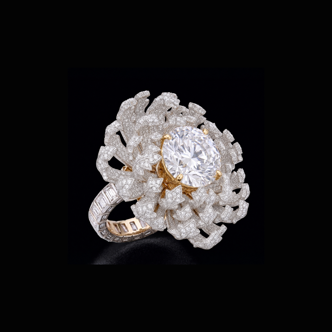 Symetree by Haritsons Designs Floraison natural diamond ring featuring layered diamond petals and a prominent central diamond