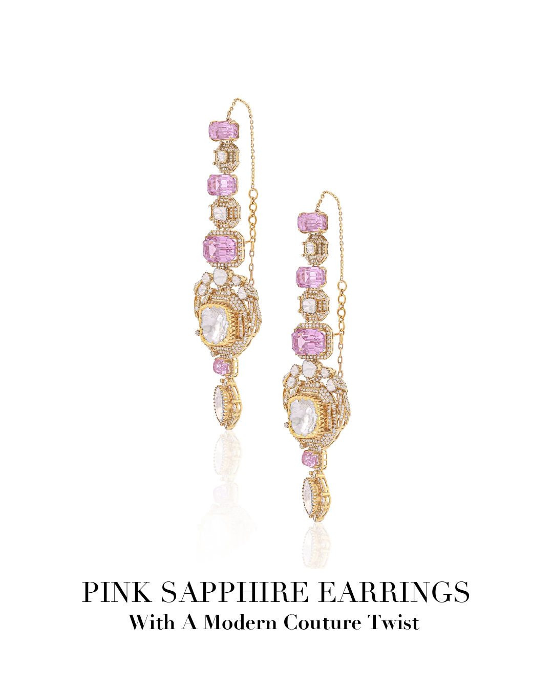 AMARIS Fine Jewels pink sapphire and diamond shoulder duster earrings in contemporary design